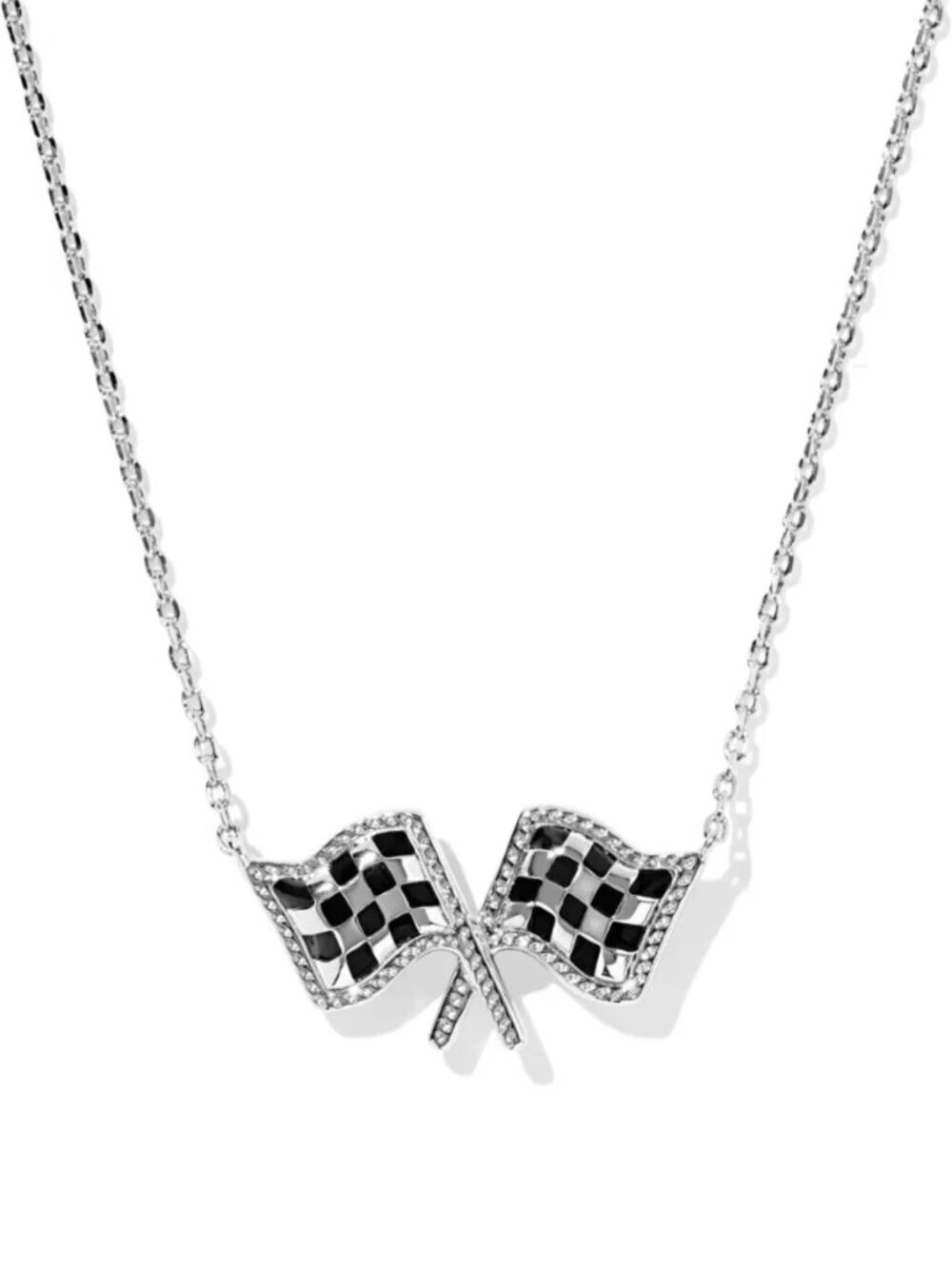 Kendra Scott x Checkered Flag Silver Short Pendant Necklace